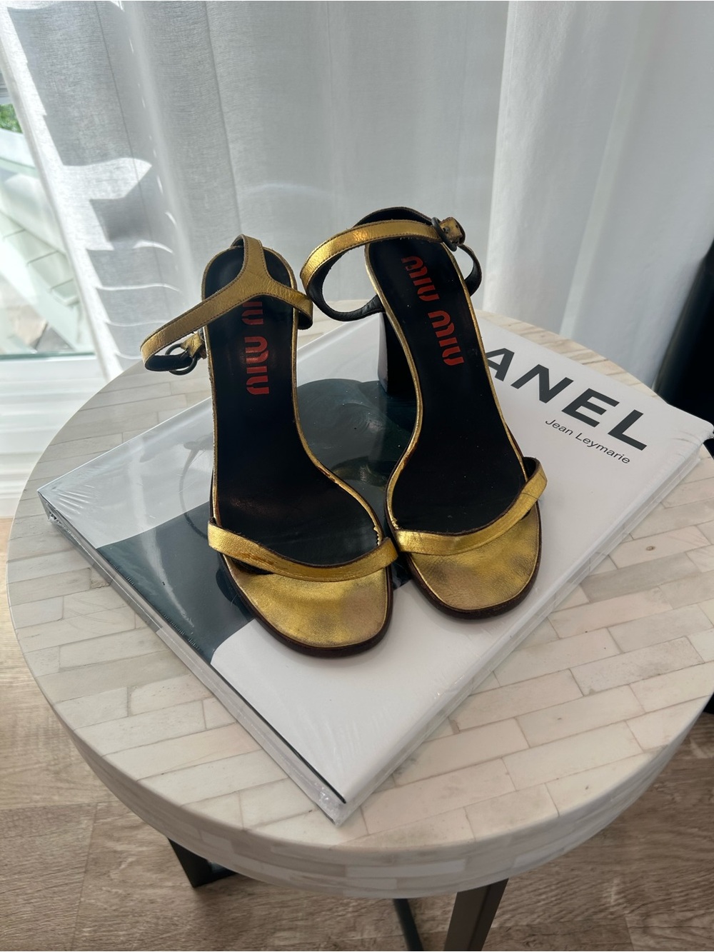 Miu Miu vintage Metallic Gold Ankle-Strap Heeled Sandals